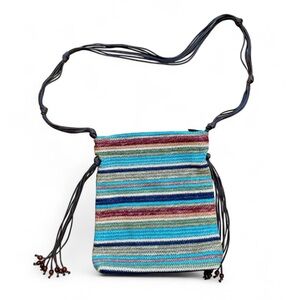 Sun and Sand Boho Raffia Striped Multicolor Crossbody Bag